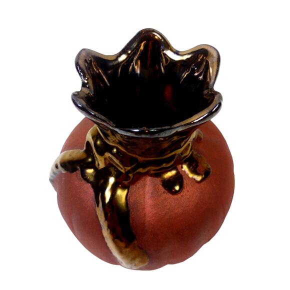 Mexican Clay Terracotta Pottery Vase Drip Glaze Gold Color Metal Dripping UNIQUE - Picture 3 of 9